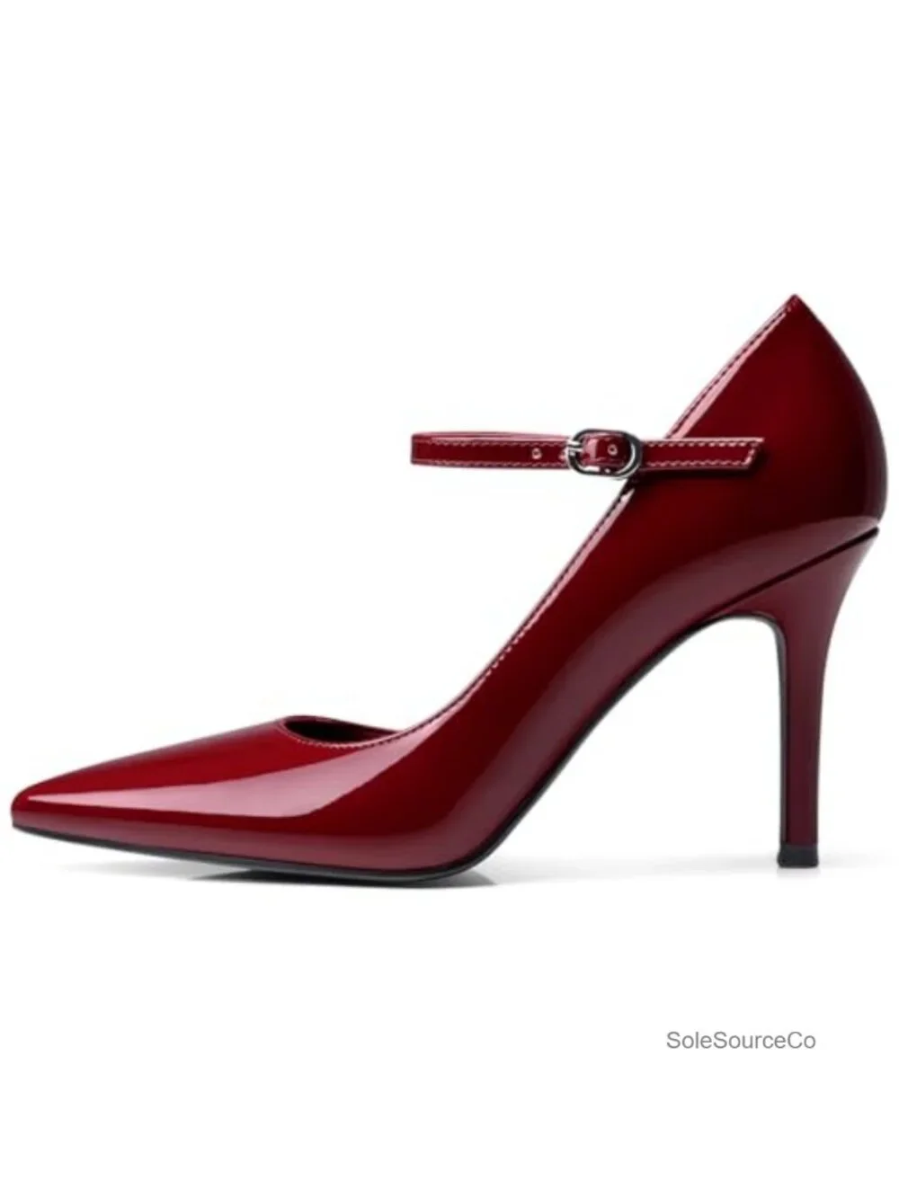 Women's Pointed Toe Stiletto Heels - Faux Leather Pumps with Ankle Strap
